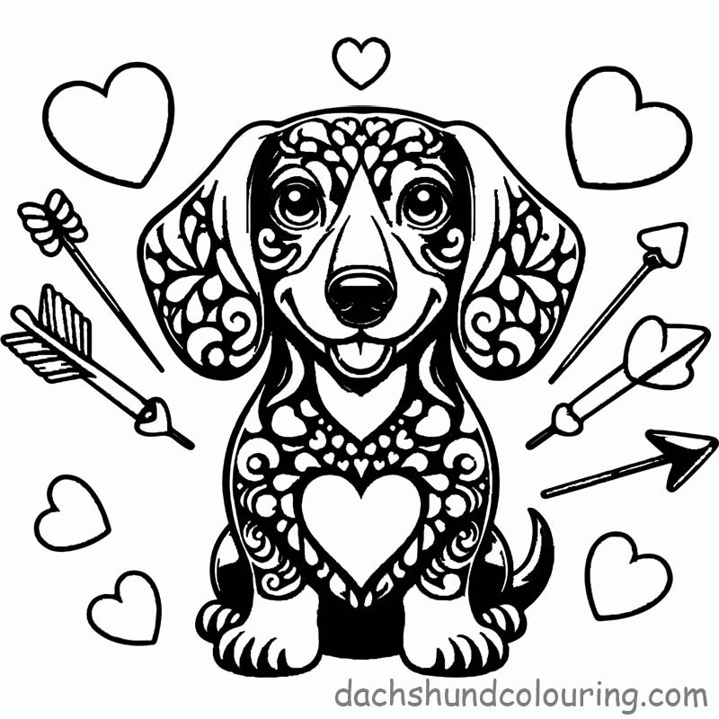 Valentine's Day Smiling Dachshund Cupid with Arrows Coloring