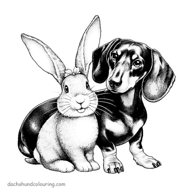 Easter bunny colouring with dachshund